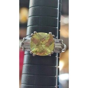 Silver Tone, Rhinestones and yellow Glass